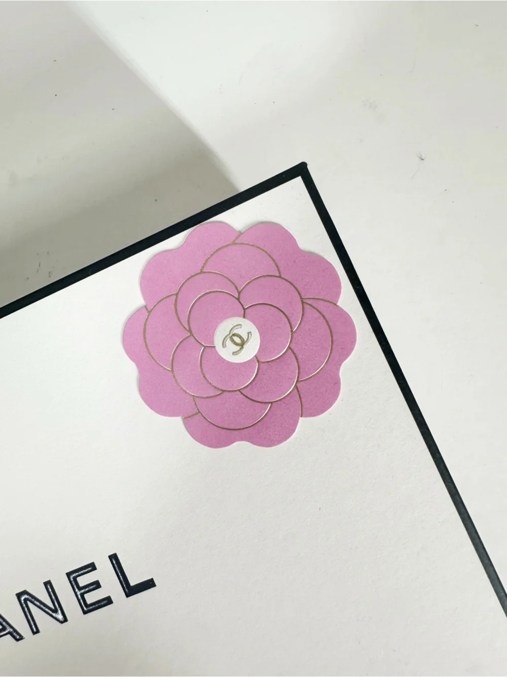 CHANEL White Gift Box with Pink Camellia Accent